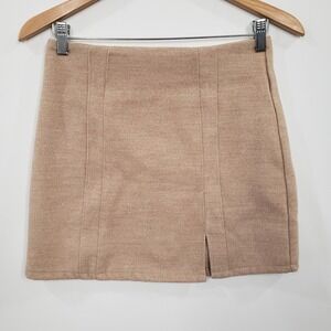 She+Sky‎ Tan Mini Skirt Side Slit Womens Size S Neutral Preppy Academia Casual
